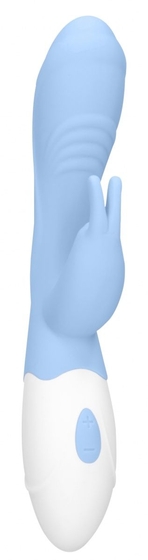 Голубой вибратор Juicy Rabbit со стимулятором клитора - 19,5 см. - фото, цены