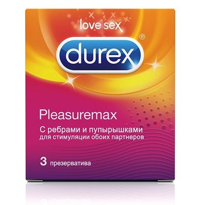 Рельефные презервативы с точками и рёбрами Durex Pleasuremax - 3 шт. - фото, цены