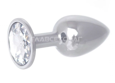 Серебристая анальная втулка с прозрачным кристаллом в основании - 7 см. - фото, цены