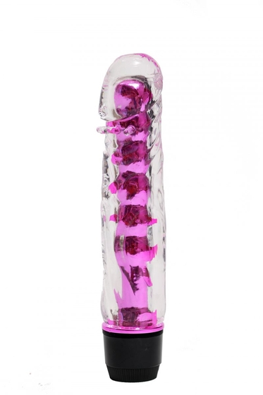 Прозрачно-розовой вибратор с пупырышками - 17,5 см. - фото, цены