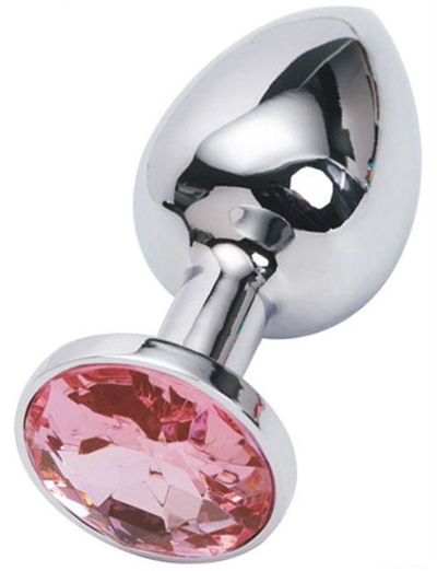 Серебристая анальная втулка с розовым стразом - 7 см. - фото, цены