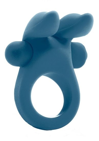 Синее эрекционное виброкольцо Bunny Silicone Cockring With Stimulating Ears - фото, цены