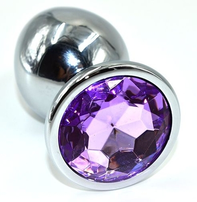 Серебристая анальная пробка из нержавеющей стали с фиолетовым кристаллом - 10 см. - фото, цены
