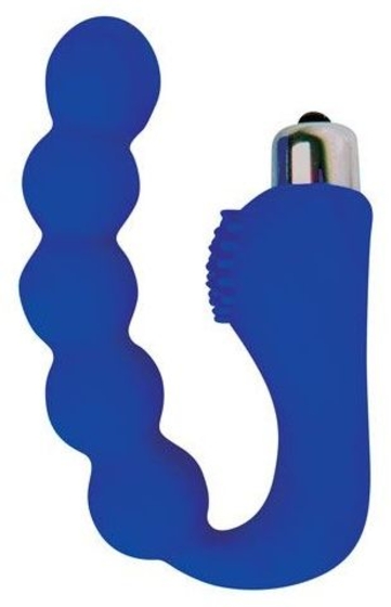 Синий силиконовый анальный вибромассажер-елочка - фото, цены