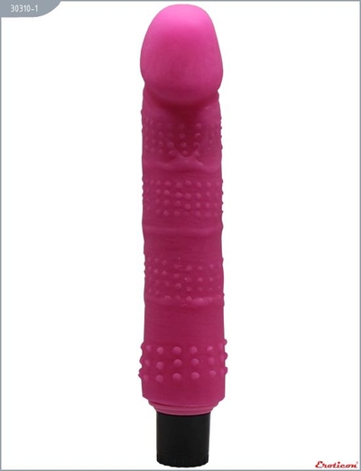 Розовый вибратор из ультраскин с точками по всей длине - 24 см. - фото, цены