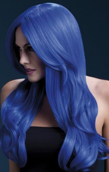 Синий парик с длинной челкой Khloe - фото, цены