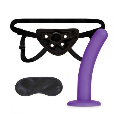 Фиолетовый поясной фаллоимитатор Strap on Harness 5in Dildo Set - 12,25 см. - фото, цены