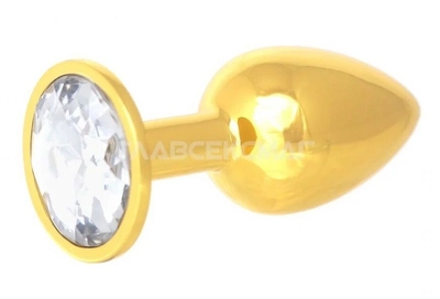 Золотистая анальная пробка с прозрачным кристаллом - 7 см. - фото, цены