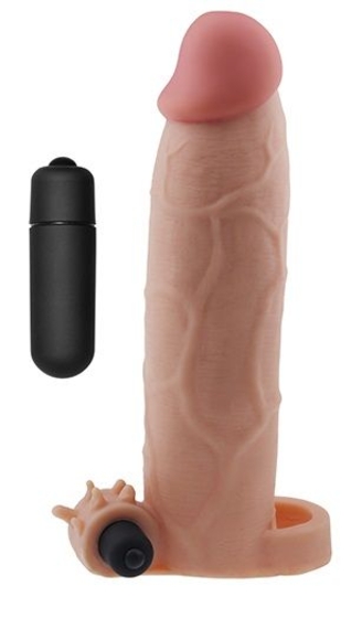 Телесная насадка на пенис с вибропулей - 20 см. - фото, цены