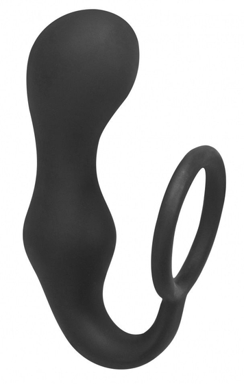 Чёрное эрекционное кольцо с анальной пробкой Double Pleasure Anal Plug - фото, цены