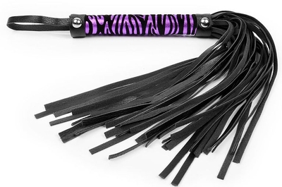 Черная многохвостовая плеть с круглой фиолетовой ручкой-зеброй - 39 см. - фото, цены