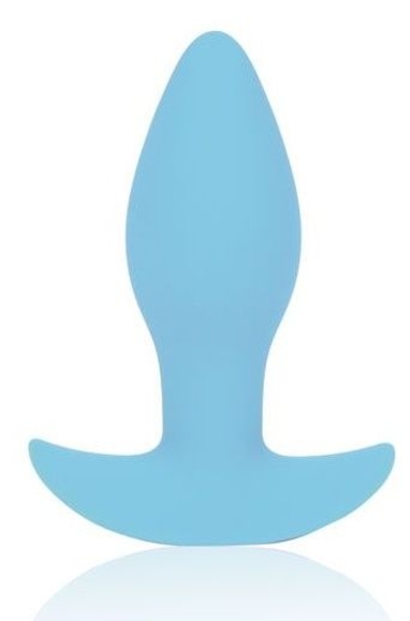 Голубая коническая анальная вибровтулка с ограничителем - 8,5 см. - фото, цены