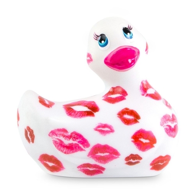 Белый вибратор-уточка I Rub My Duckie 2.0 Romance с розовым принтом - фото, цены