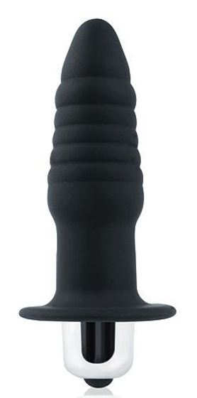 Черная ребристая вибровтулка с ограничителем - 7 см. - фото, цены