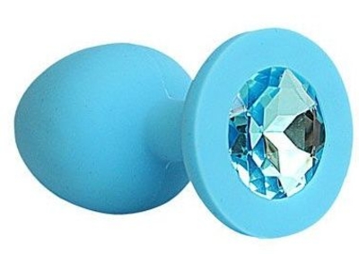 Голубая силиконовая анальная пробка с голубым кристаллом - 9,5 см. - фото, цены