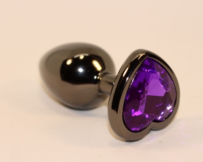 Чёрная анальная пробка с фиолетовым кристаллом-сердцем - 8 см. - фото, цены