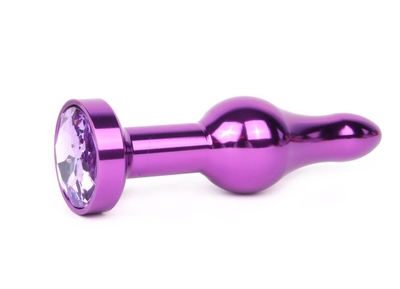 Удлиненная шарикообразная фиолетовая анальная втулка с сиреневым кристаллом - 10,3 см. - фото, цены