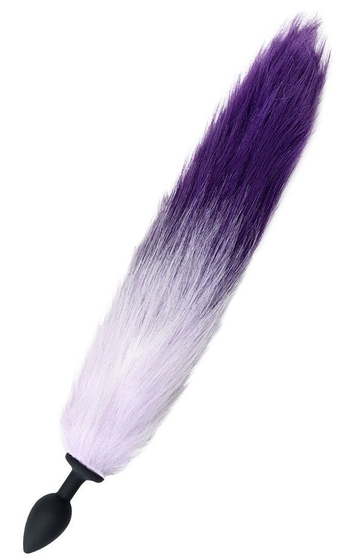 Черная анальная втулка с фиолетово-белым хвостиком - размер M - фото, цены