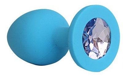 Голубая силиконовая анальная пробка с фиолетовым кристаллом - 9,5 см. - фото, цены
