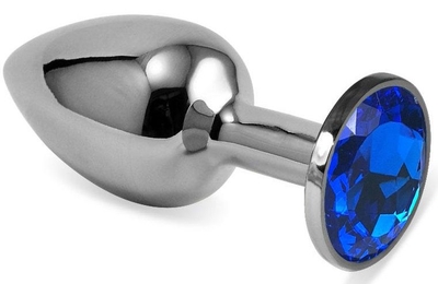 Серебристая анальная пробка с синим кристаллом - 7,5 см. - фото, цены
