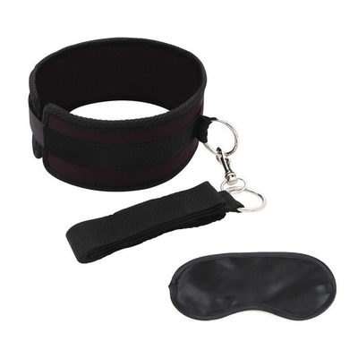 Черный ошейник с длинным поводком Collar and Leash Set - фото, цены