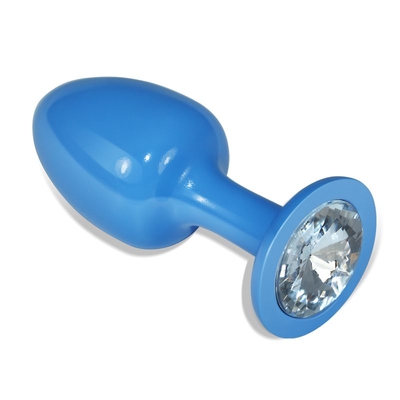 Голубая анальная втулка с прозрачным кристаллом - 8,2 см. - фото, цены