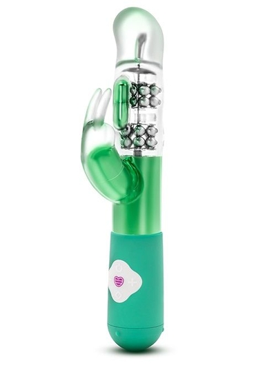 Зелёный вибромассажер с клиторальной стимуляцией Emerald G Rabbit - 26 см. - фото, цены