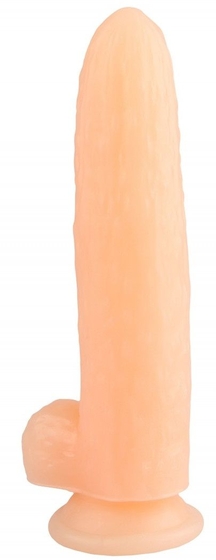 Телесный фаллоимитатор-огурец на присоске - 25 см. - фото, цены