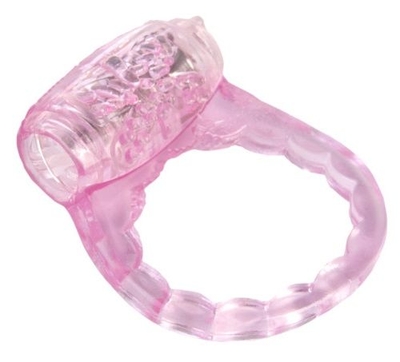 Тонкое розовое эрекционное кольцо с вибратором - фото, цены