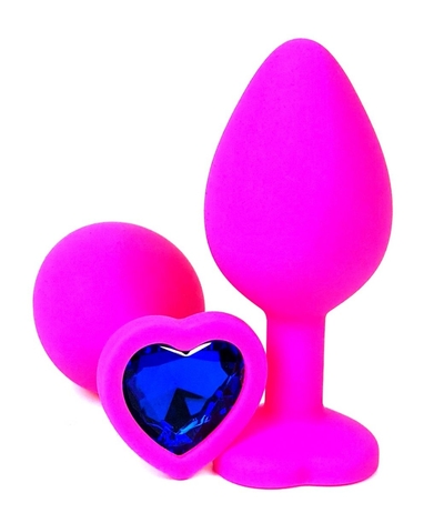 Розовая силиконовая пробка с синим кристаллом-сердцем - 8,5 см. - фото, цены