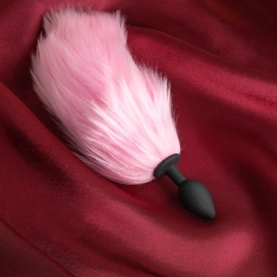 Черная анальная пробка с розовым светящимся хвостом - фото, цены