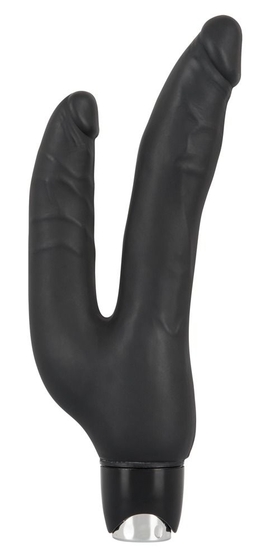Чёрный анально-вагинальный вибромассажёр-реалистик Backdoor Lovers Double - 24,5 см. - фото, цены