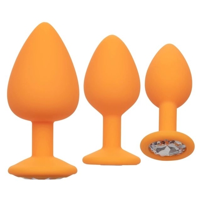 Набор из трёх оранжевых анальных пробок с кристаллом Cheeky Gems - фото, цены