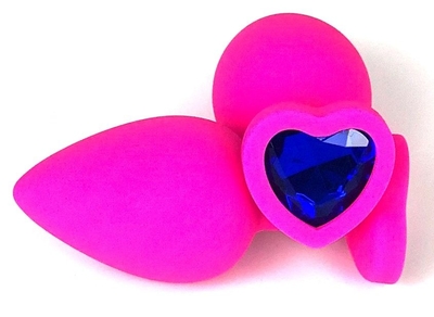 Розовая силиконовая пробка с синим кристаллом-сердцем - 8 см. - фото, цены