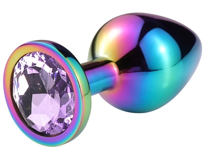 Разноцветная анальная пробка с сиреневым кристаллом - 7,5 см. - фото, цены