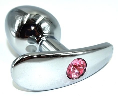 Серебристая анальная пробка для ношения из нержавеющей стали с розовым кристаллом - 8 см. - фото, цены