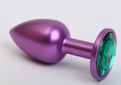 Фиолетовая анальная пробка с зеленым стразом - 7,6 см. - фото, цены