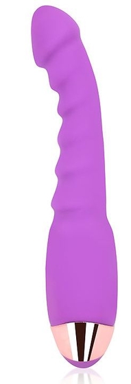 Фиолетовый изогнутый вибромассажер с ребристой поверхностью - 17,5 см. - фото, цены
