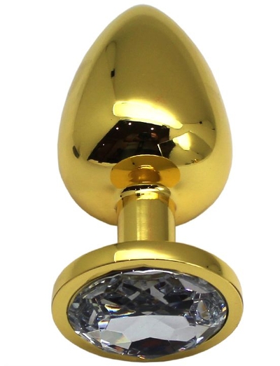 Золотистая анальная пробка с прозрачным кристаллом - 9 см. - фото, цены