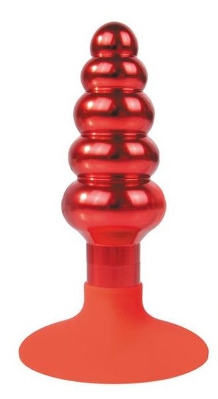 Красная анальная пробка-елочка с круглым ограничителем - 10 см. - фото, цены