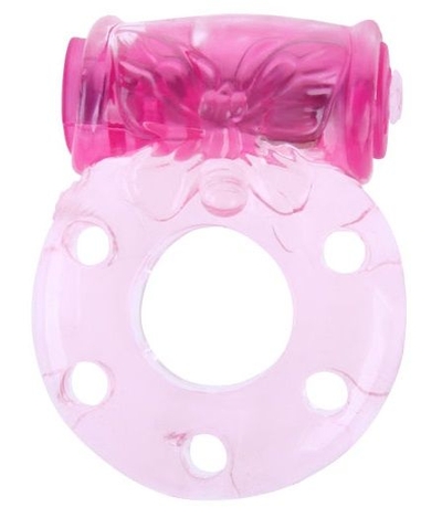Розовое эрекционное кольцо с бабочкой на вибропуле - фото, цены