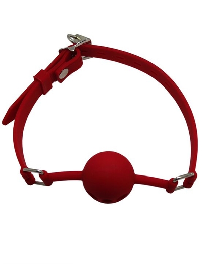 Красный дышащий силиконовый кляп-шарик с фиксацией и замочком - фото, цены
