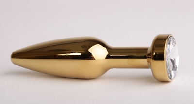 Золотистая анальная пробка с прозрачным кристаллом - 11,2 см. - фото, цены
