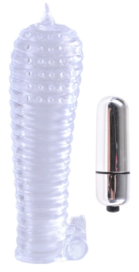 Прозрачная вибронасадка Textured Sleeve and Bullet - 14 см. - фото, цены