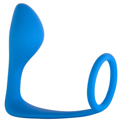 Синее эрекционное кольцо с анальной пробкой Button Anal Plug - фото, цены