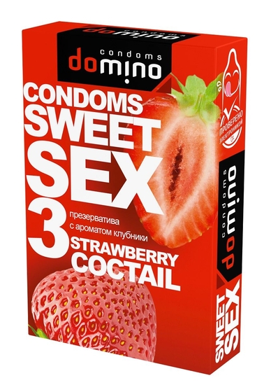 Презервативы для орального секса Domino Sweet Sex с ароматом клубничного коктейля - 3 шт. - фото, цены