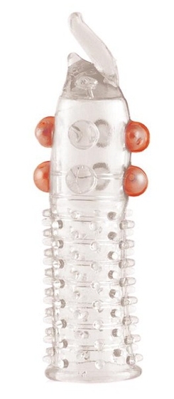 Гелевая прозрачная насадка с шариками, шипами и усиком - 11 см. - фото, цены