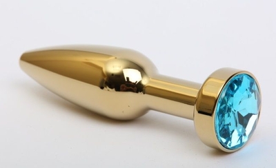 Золотистая анальная пробка с голубым кристаллом - 11,2 см. - фото, цены