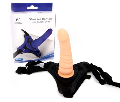 Телесный поясной страпон Strap On Harness with Silicon Dildo - 14 см. - фото, цены