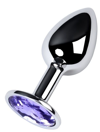 Серебристая конусовидная анальная пробка с фиолетовым кристаллом - 7 см. - фото, цены